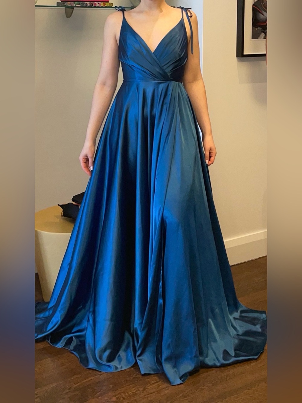 Wedding guest dress, Dress Scoop, Satin V-Neck Maxi Dress in Deep Blue